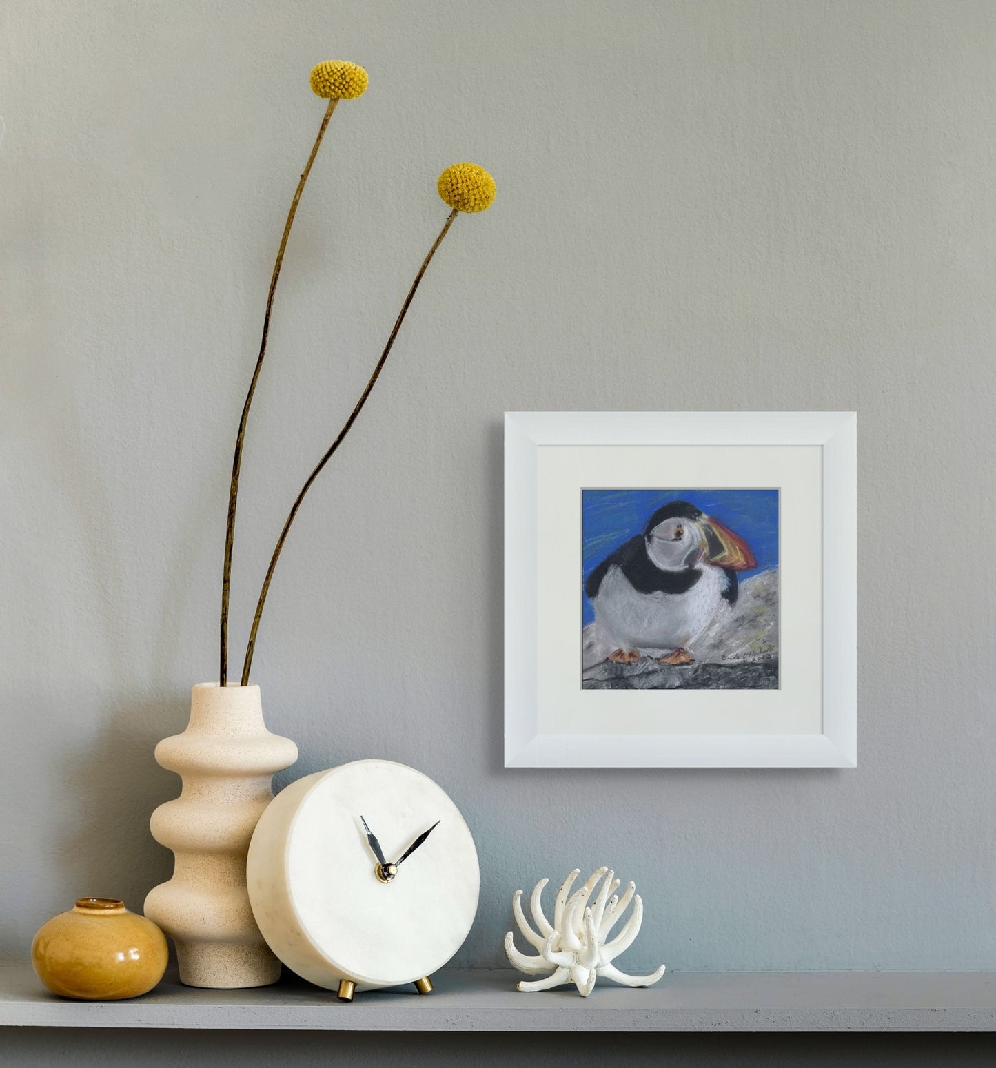 Wildlife art- Puffin on cliff